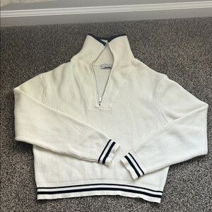 Mango Cream Half-Zip Sweater with Black Accents